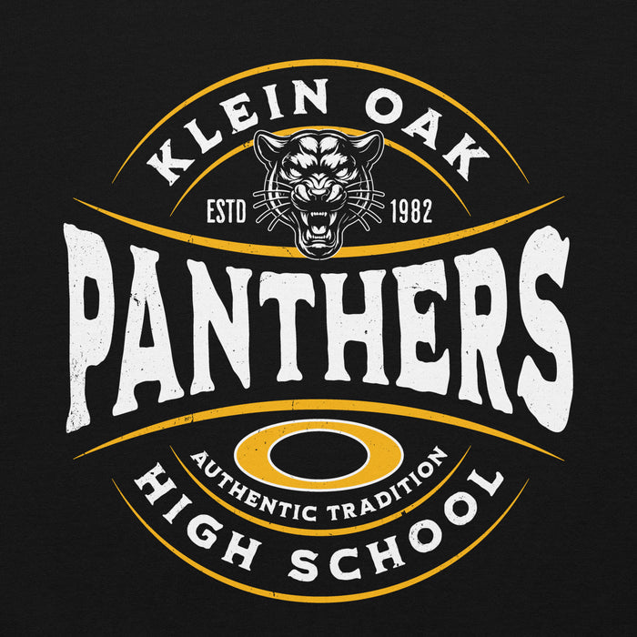 Close-up view of Klein Oak High School Panthers Black Classic Unisex Hoodie 218