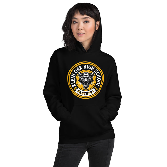 Woman wearing Klein Oak High School Panthers Black Classic Unisex Hoodie 220