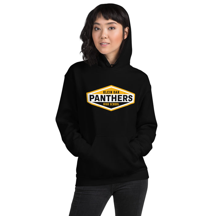Woman wearing Klein Oak High School Panthers Black Classic Unisex Hoodie 009