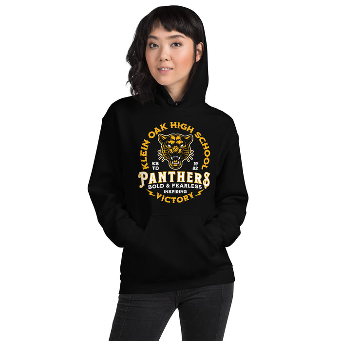 Woman wearing Klein Oak High School Panthers Black Classic Unisex Hoodie 206