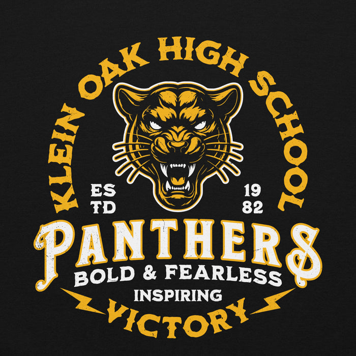 Close-up view of Klein Oak High School Panthers Black Classic Unisex Hoodie 206