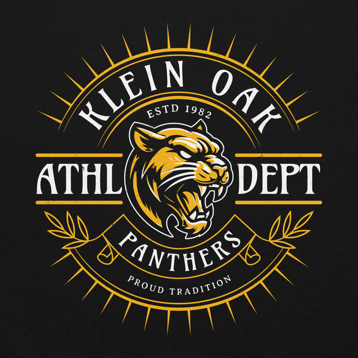 Close-up view of Klein Oak High School Panthers Black Classic Unisex Hoodie 201