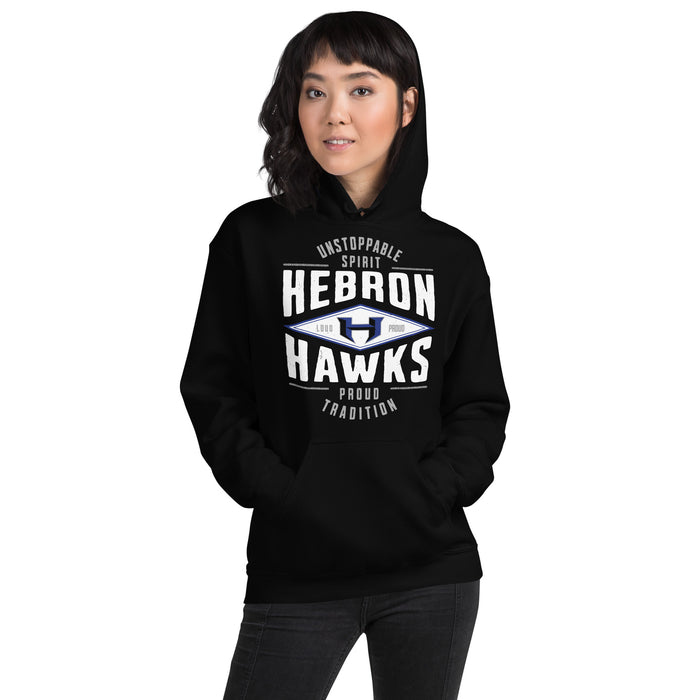 Woman wearing Hebron High School Hawks Black Classic Unisex Hoodie 210