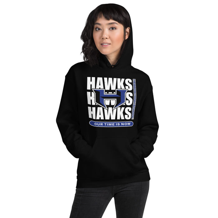Woman wearing Hebron High School Hawks Black Classic Unisex Hoodie 235