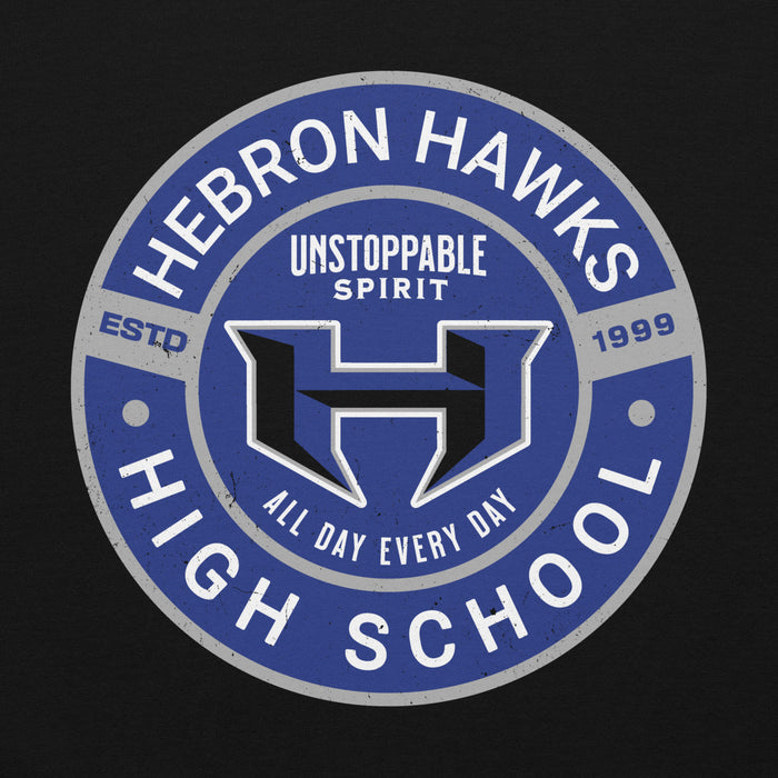 Close-up view of Hebron High School Hawks Black Classic Unisex Hoodie 239
