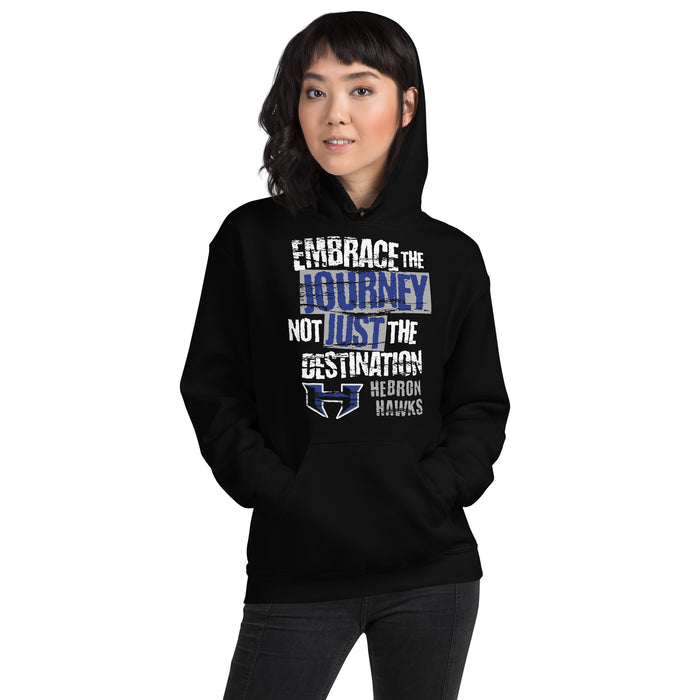 Woman wearing Hebron High School Hawks Black Classic Unisex Hoodie 232