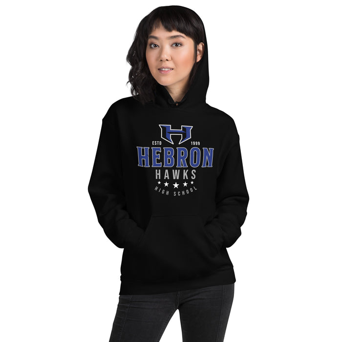Woman wearing Hebron High School Hawks Black Classic Unisex Hoodie 217