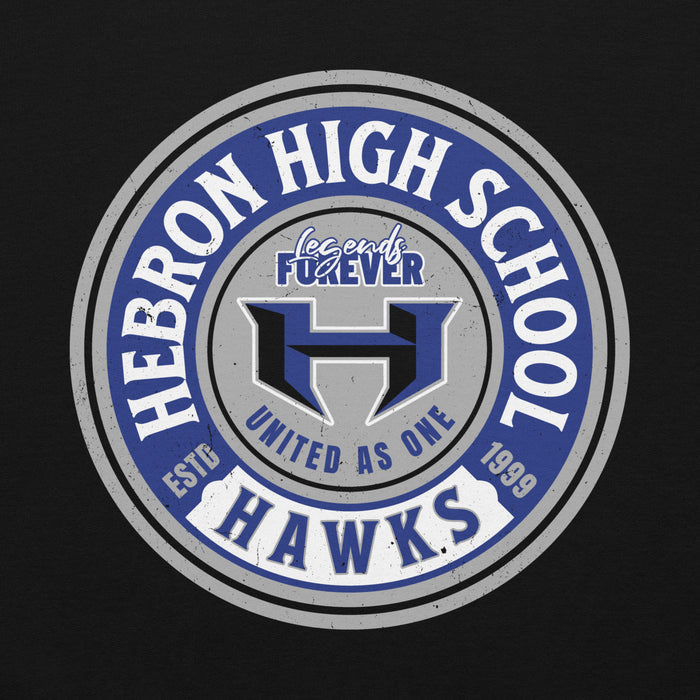 Close-up view of Hebron High School Hawks Black Classic Unisex Hoodie 220