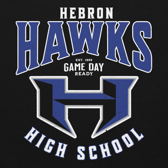 Close-up view of Hebron High School Hawks Black Classic Unisex Hoodie 213