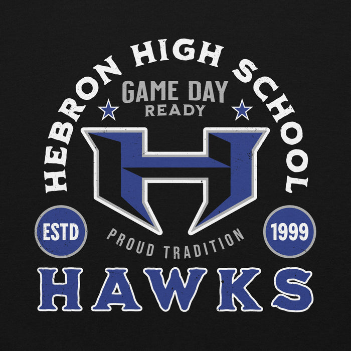 Close-up view of Hebron High School Hawks Black Classic Unisex Hoodie 208