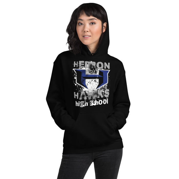 Woman wearing Hebron High School Hawks Black Classic Unisex Hoodie 205