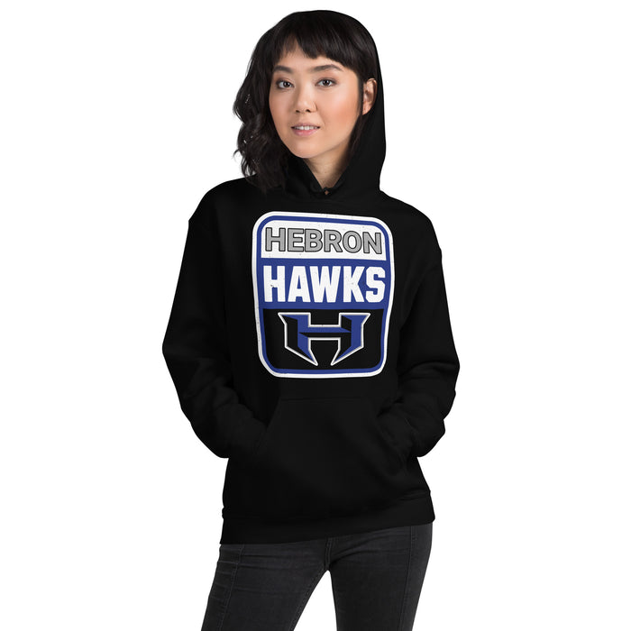 Woman wearing Hebron High School Hawks Black Classic Unisex Hoodie 001