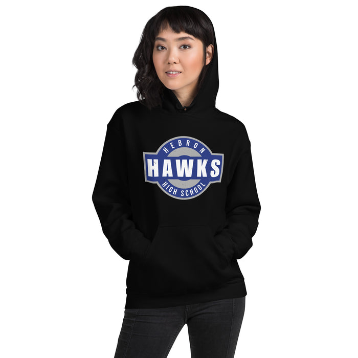 Woman wearing Hebron High School Hawks Black Classic Unisex Hoodie 011