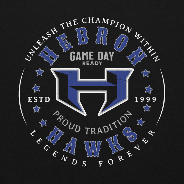 Close-upv ie wof Hebron High School Hawks Black Classic Unisex Hoodie 214