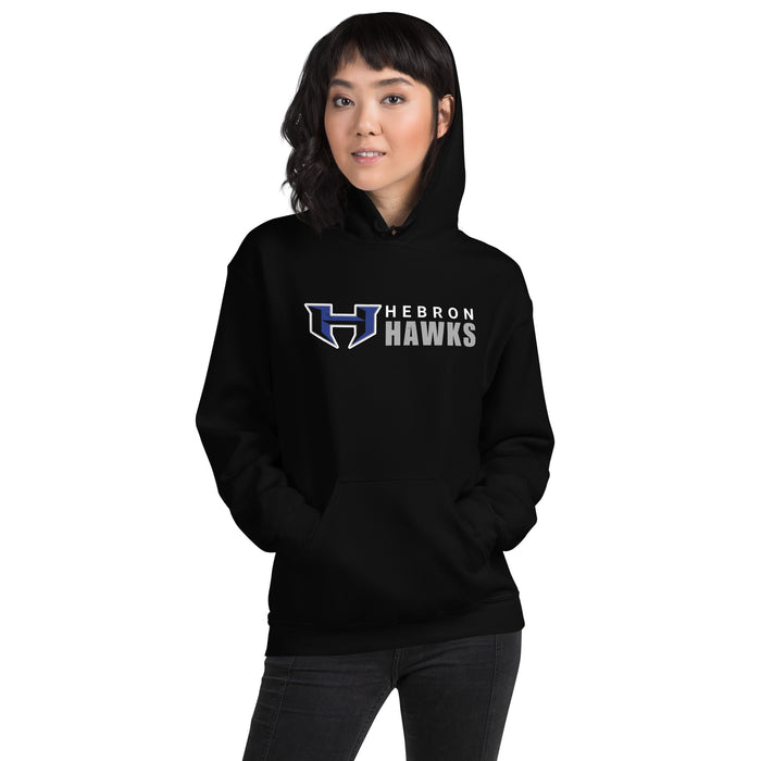 Woman wearing Hebron High School Hawks Black Classic Unisex Hoodie 200