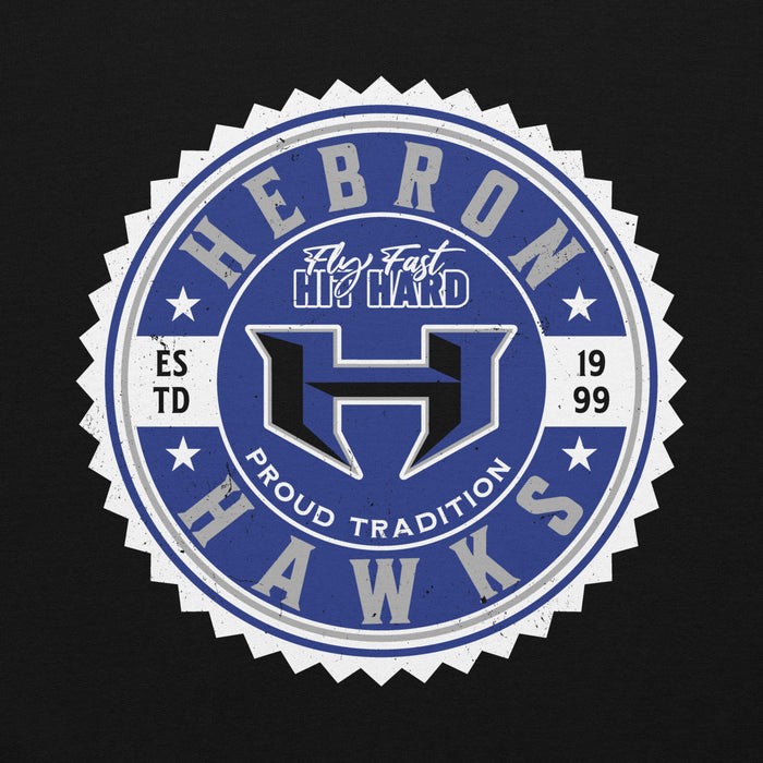 Close-up view of Hebron High School Hawks Black Classic Unisex Hoodie 203