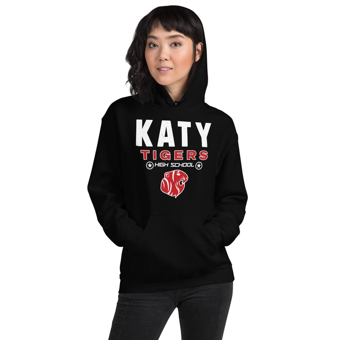 Woman wearing Katy High School Tigers Black Classic Unisex Hoodie 003