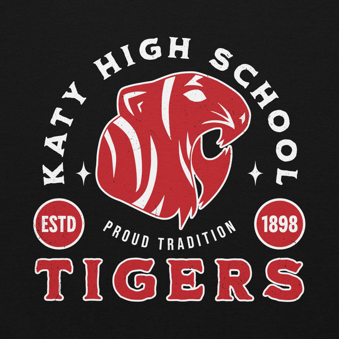 Close-up view of Katy High School Tigers Black Classic Unisex Hoodie 208