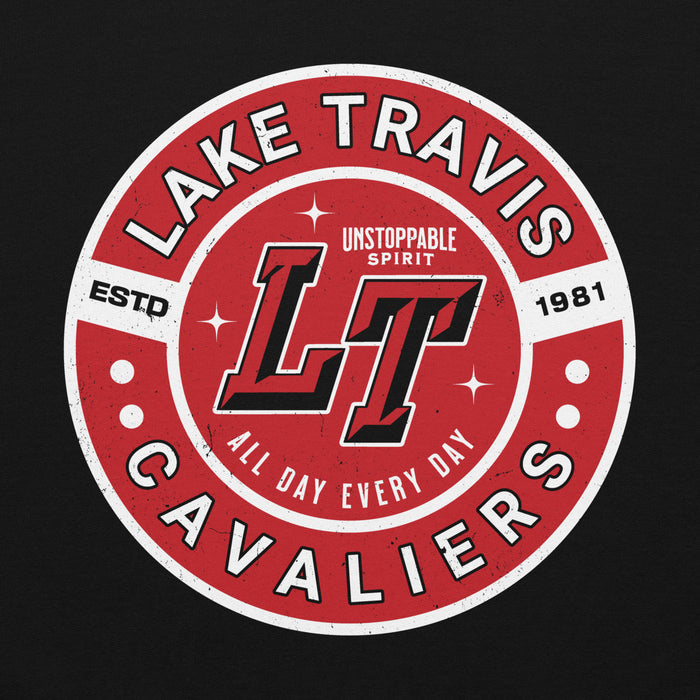 Close-up view of Lake Travis High School Cavaliers Black Classic Unisex Hoodie 239