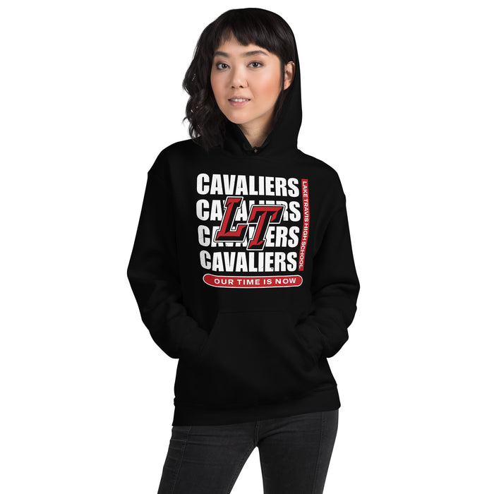 Woman wearing Lake Travis High School Cavaliers Black Classic Unisex Hoodie 235
