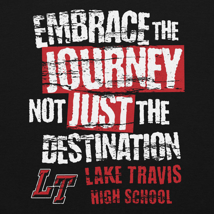 Close-up view of Lake Travis High School Cavaliers Black Classic Unisex Hoodie 232
