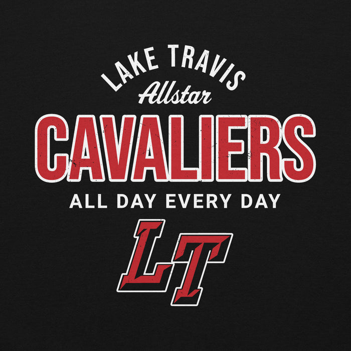 Close-up view of Lake Travis High School Cavaliers Black Classic Unisex Hoodie 040