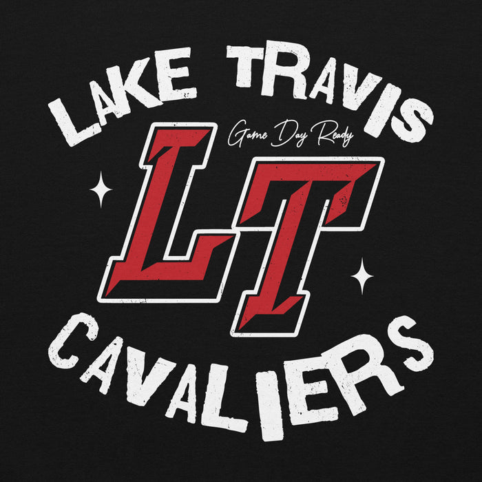 Close-up view of Lake Travis High School Cavaliers Black Classic Unisex Hoodie 224
