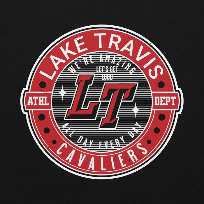 Close-up view of Lake Travis High School Cavaliers Black Classic Unisex Hoodie 224