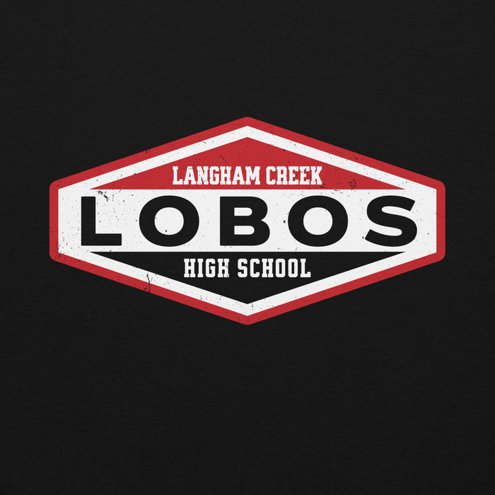 Close-up view of Langham Creek High School Lobos Black Classic Unisex Hoodie 009