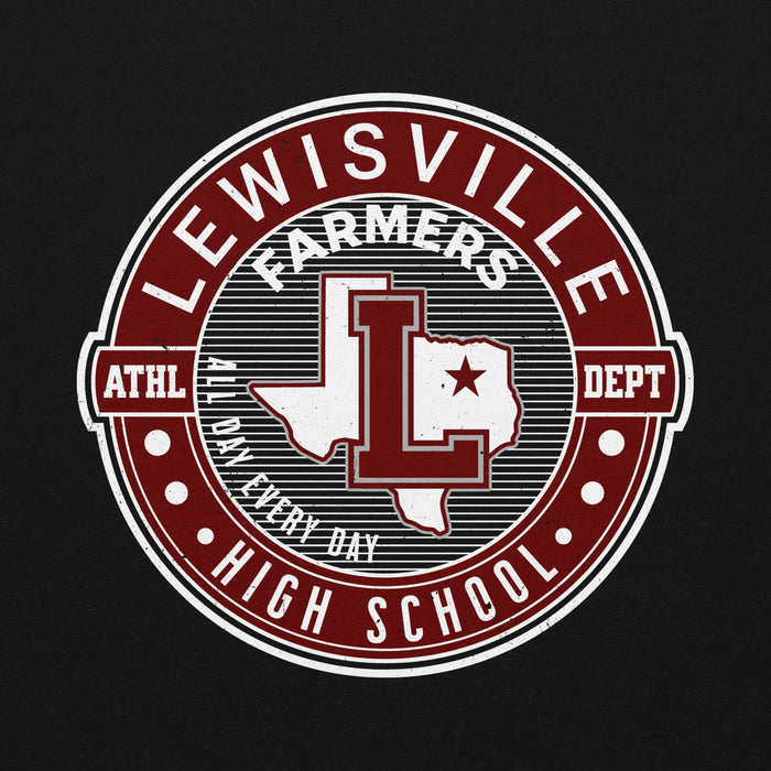 Close-up view of Lewisville High School Farmers Black Classic Unisex Hoodie 224