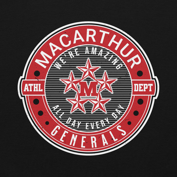 Close-up view of MacArthur High School Generals Black Classic Unisex Hoodie 224