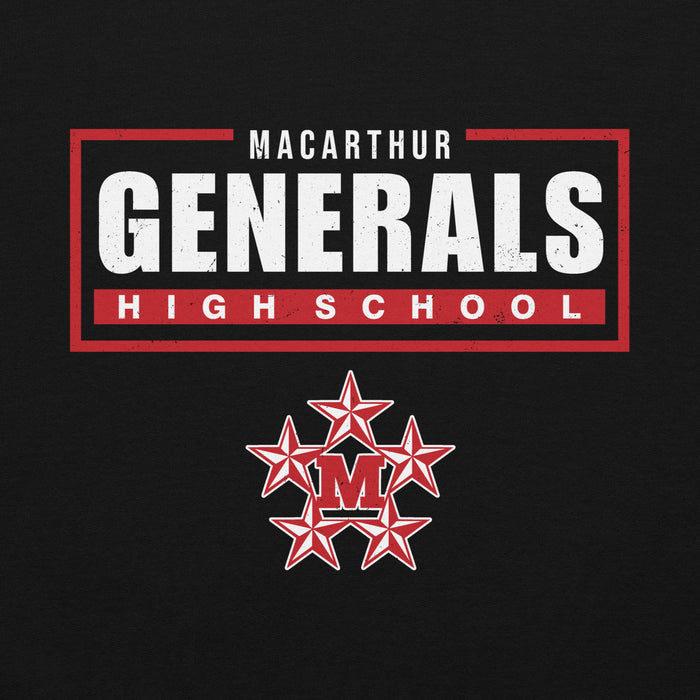 Close-up view of MacArthur High School Generals Black Classic Unisex Hoodie 049