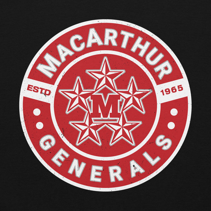 Close-up view of MacArthur High School Generals Black Classic Unisex Hoodie 239