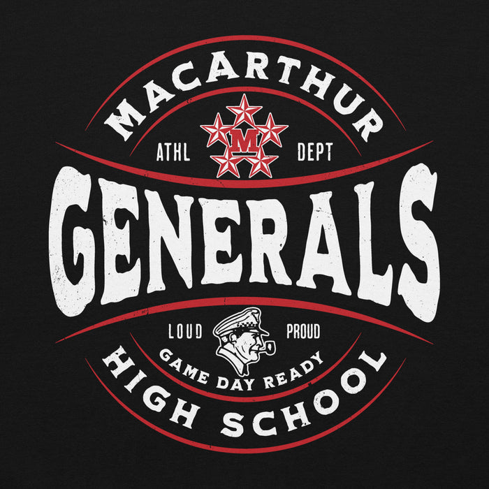Close-up view of MacArthur High School Generals Black Classic Unisex Hoodie 218