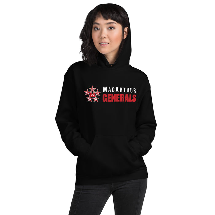 Woman wearing MacArthur High School Generals Black Classic Unisex Hoodie 200