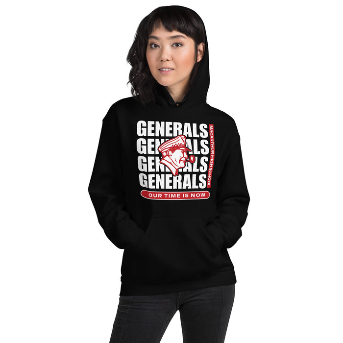 Woman wearing MacArthur High School Generals Black Classic Unisex Hoodie 235