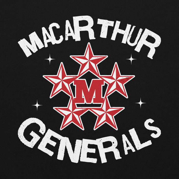 Close-up view of MacArthur High School Generals Black Classic Unisex Hoodie 228
