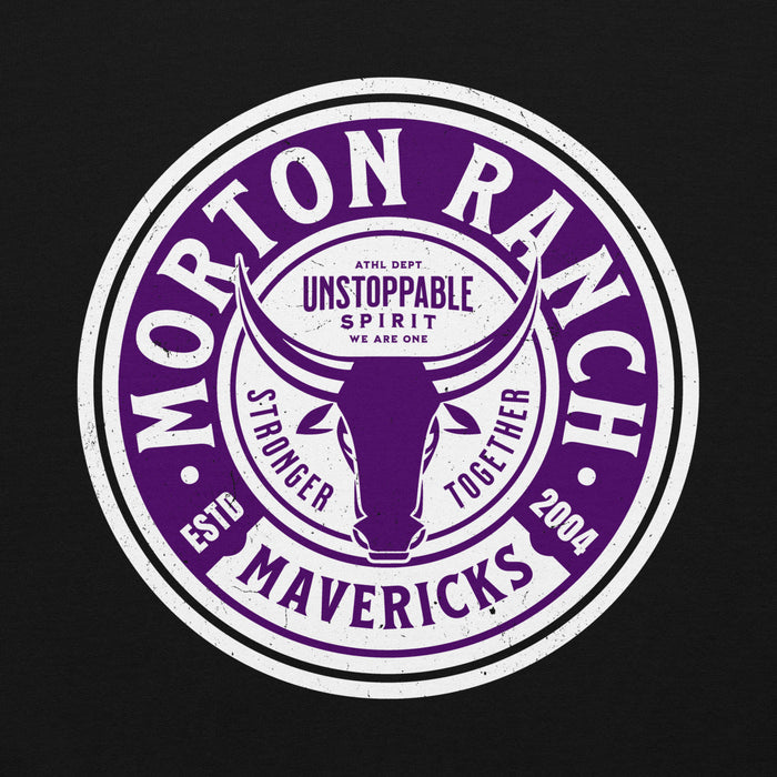 Close-up view of Morton Ranch High School Mavericks Black Classic Unisex Hoodie 220