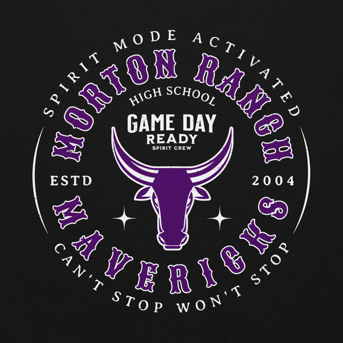 Close-up view of Morton Ranch High School Mavericks Black Classic Unisex Hoodie 214