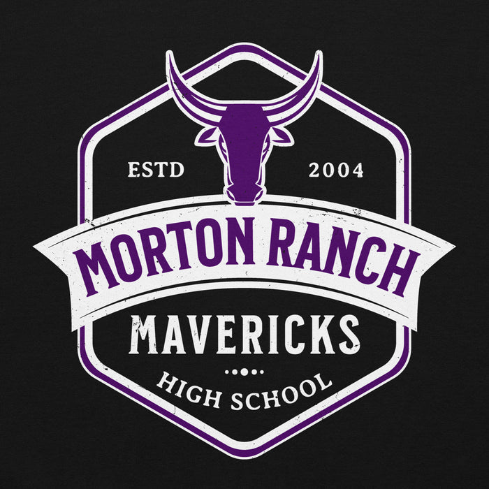 Close-up view of Morton Ranch High School Mavericks Black Classic Unisex Hoodie 209