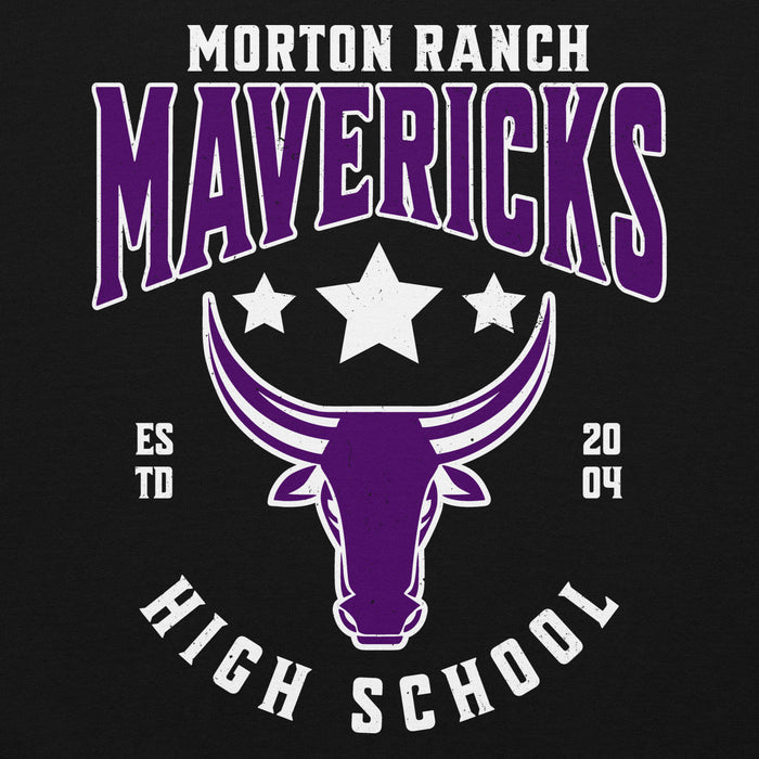 Close-up view of Morton Ranch High School Mavericks Black Classic Unisex Hoodie 213