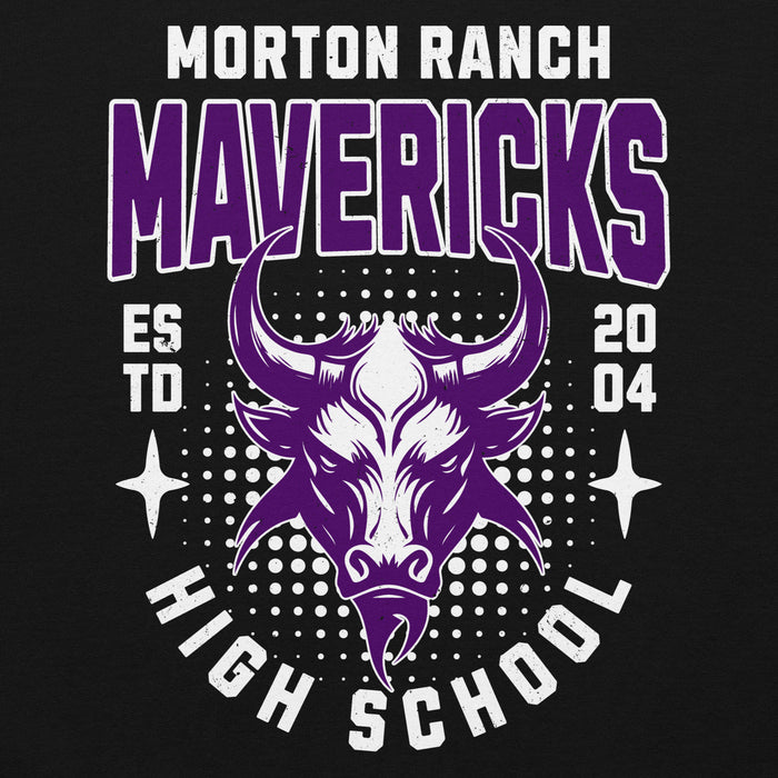 Close-up view of Morton Ranch High School Mavericks Black Classic Unisex Hoodie 204