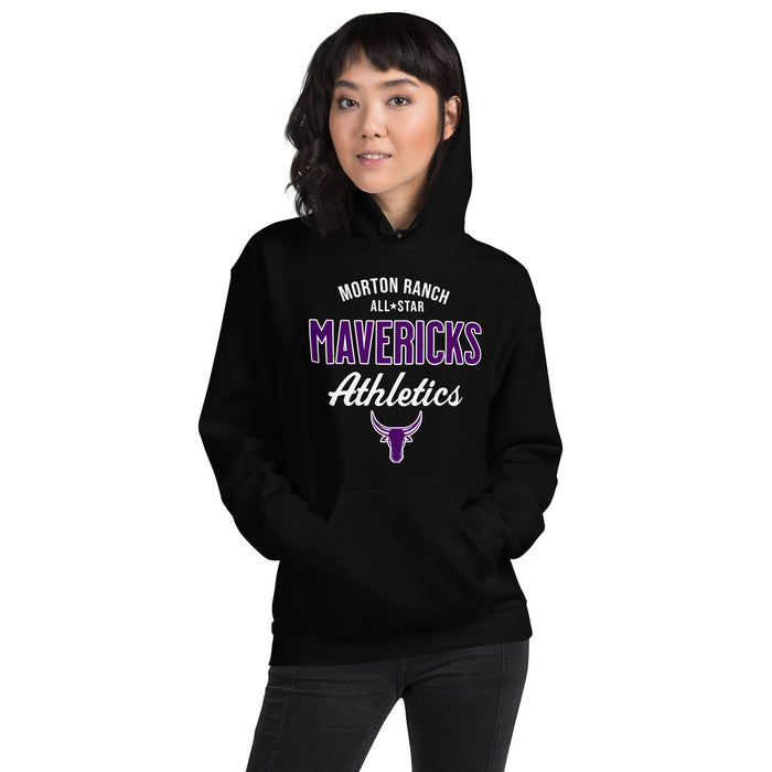 Woman wearing Morton Ranch High School Mavericks Black Classic Unisex Hoodie 034