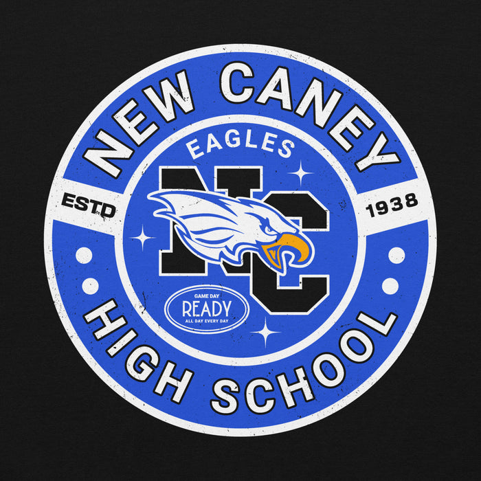 Close-up view of New Caney High School Eagles Black Classic Unisex Hoodie 239