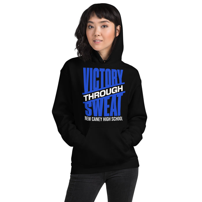 Woman wearing New Caney High School Eagles Black Classic Unisex Hoodie 241