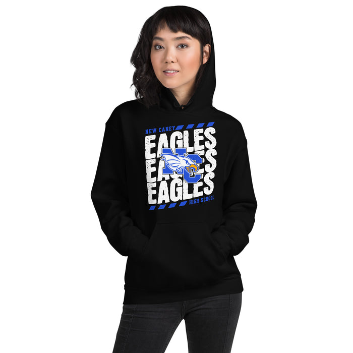 Woman wearing New Caney High School Eagles Black Classic Unisex Hoodie 223