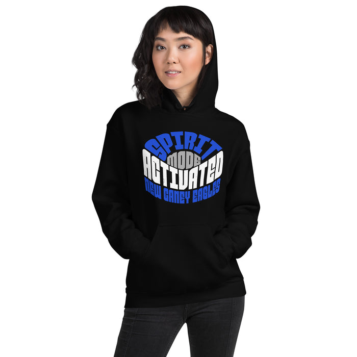Woman wearing New Caney High School Eagles Black Classic Unisex Hoodie 242