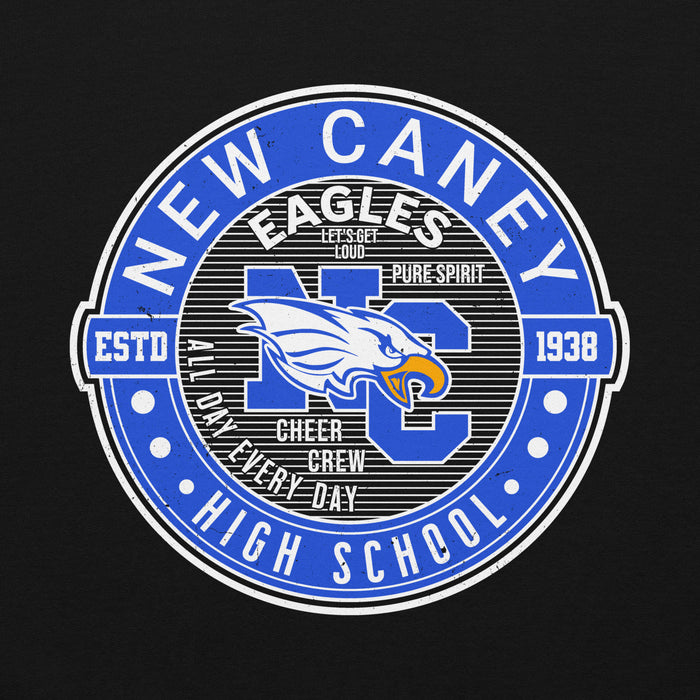 Close-up view of New Caney High School Eagles Black Classic Unisex Hoodie 224