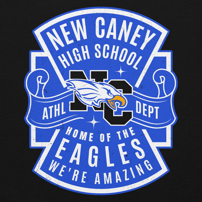 Close-up view of New Caney High School Eagles Black Classic Unisex Hoodie 207
