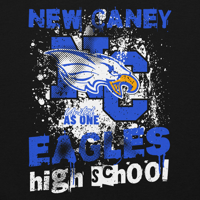 Close-up view of New Caney High School Eagles Black Classic Unisex Hoodie 205
